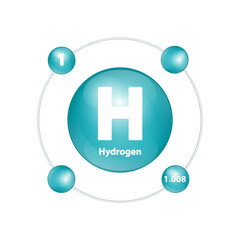 Icon structure Hydrogen, Hydrogenium (H) chemical element round shape circle dark green with surround ring Number shows of energy levels of electron. Study science for education 3D Illustration vector