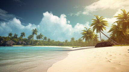 Fototapeta na wymiar Beautiful tropical beach sea ocean with coconut palm trees around white cloud blue sky for vacation travel background