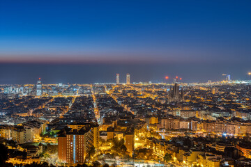 View of downtown Barcelona in Spain at night