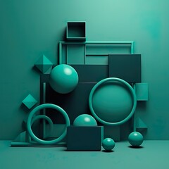 3d Geometric shapes on a teal background