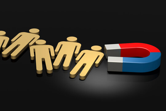 Magnet attract talent with golden puppet