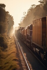 Plakat Freight train moving on railway - Generative AI