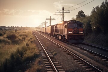 Fototapeta na wymiar Freight train moving on railway - Generative AI