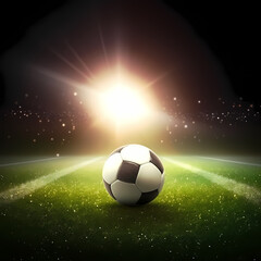 Fototapeta premium Soccer Ball at Stadium Arena when night. Generative AI