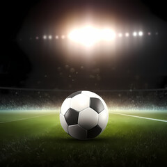 Fototapeta premium Soccer Ball at Stadium Arena when night. Generative AI