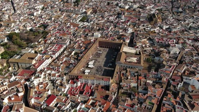 Aerial view of Cordoba Plaza de la Corredera Square, Andalusia, Spain