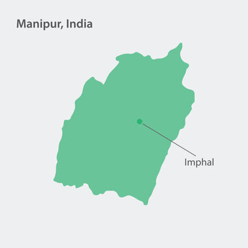 A clear map of Manipur state of India with the Capital city marked on an isolated light grey background. Vector, illustration.