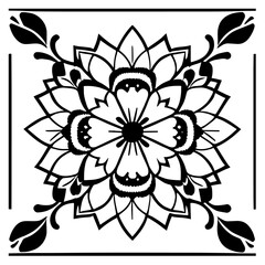 Flower clipart vector design black and white
