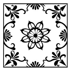 Flower clipart vector design black and white