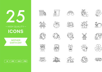 Fototapeta na wymiar Vector set of Mother Earth Day icons. The collection comprises 25 vector icons for mobile applications and websites.