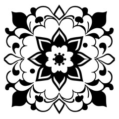 Flower clipart vector design black and white