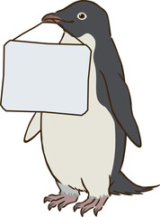 メッセージボードを持つアデリーペンギン