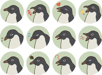 アデリーペンギンの表情アイコンセット