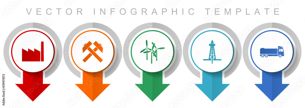 Poster Industry and technology icon set, miscellaneous pointer icons such as factory, mining, wind energy, oil and truck for webdesign and mobile applications, modern design infographic vector template