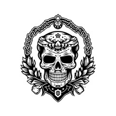 Mexican skull emblem logo capture the rich heritage and symbolism of Mexico, perfect for designs that celebrate Mexican culture and tradition.