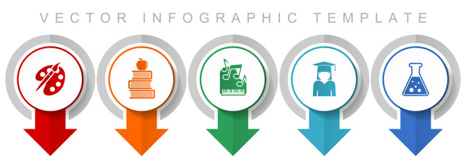 Education art and science icon set, miscellaneous pointer icons such as painter, books, music, student and flask for webdesign and mobile applications, modern design infographic vector template