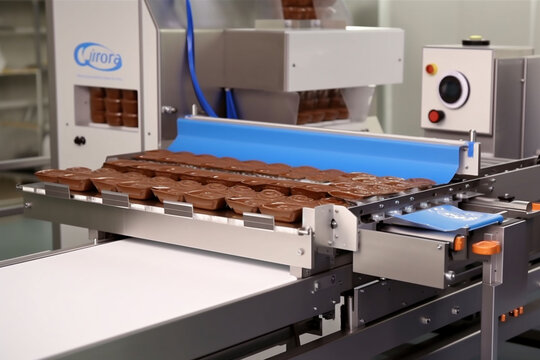 candy sweet delicious confectionery production food factory industry manufacture chocolate. Generative AI.