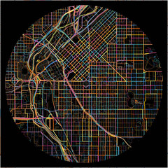 Colorful Map of Denver, Colorado with all major and minor roads.