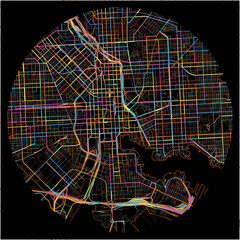 Colorful Map of Baltimore, Maryland with all major and minor roads.