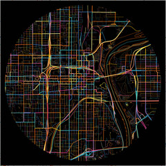 Colorful Map of Omaha, Nebraska with all major and minor roads.