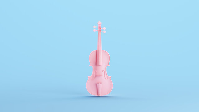 Pink Violin Classic Fiddle Musical Instrument Strings Audio Baroque Kitsch Blue Background 3d illustration render digital rendering