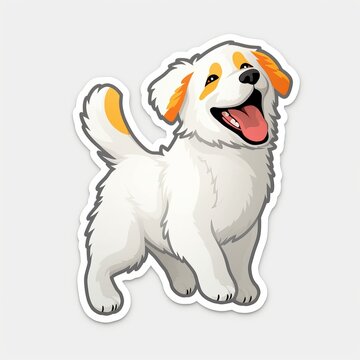 A cute cartoon dog sticker with a white background, radiating playful and cheerful vibes. The dog is depicted in a delightful and animated pose, Generative AI