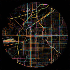 Colorful Map of Lincoln, Nebraska with all major and minor roads.