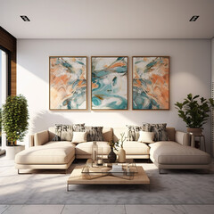 Home interior modern domestic living room. Generative Ai technology.