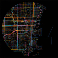 Colorful Map of St-Petersburg, Florida with all major and minor roads.