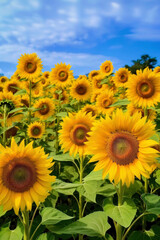 Obraz premium sunflower field and sunny blue sky, Generative AI