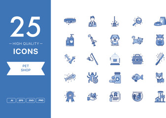 Vector set of Pet Shop icons. The collection comprises 25 vector icons for mobile applications and websites.