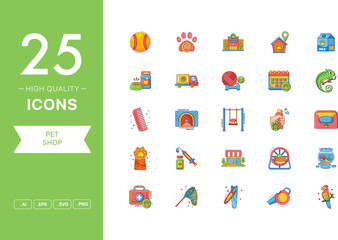 Vector set of Pet Shop icons. The collection comprises 25 vector icons for mobile applications and websites.