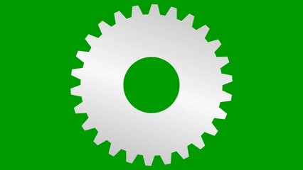 Animated silver symbol of gear spins. Concept of work, AI. Looped video. Flat vector illustration isolated on green background.