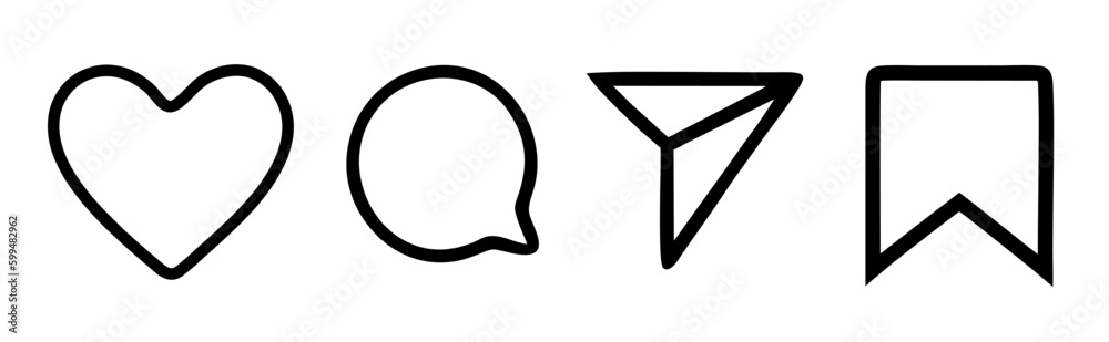 Wall mural set of generic social media user interface icons. like, comment, share, love, and save icons. flat s
