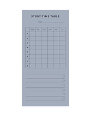 Study time table memo planner. 