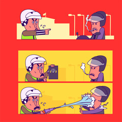 comic strip a cartoon of a police man about danger of smoking while driving