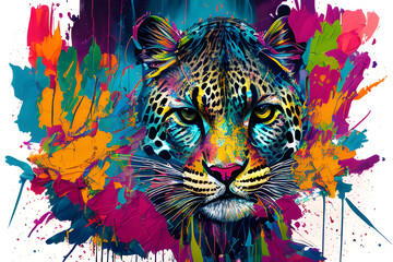 leopard made out of colorful paint splatter