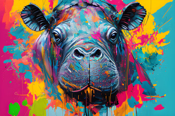 hippo made out of colorful paint splatter