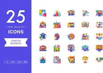 Vector set of Startup Business icons. The collection comprises 25 vector icons for mobile applications and websites.