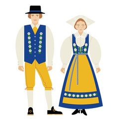 girl and young man in Swedish traditional festive costume