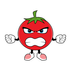 Tomato Fruit Cartoon Mascot With Angry Face. Vector illustration of red tomato character with various cute expression