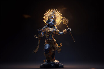 Culture and religious concept. God Krishna sculpture. Blue colored. Copy space. generative AI