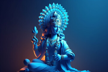 Culture and religious concept. God Krishna sculpture. Blue colored. Copy space. generative AI