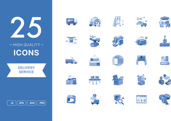 Vector set of Delivery Service icons. The collection comprises 25 vector icons for mobile applications and websites.
