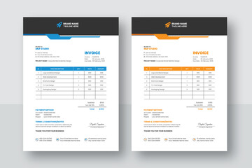 Business corporate creative invoice template. Business invoice for your business, print ready invoice template. minimal yellow and blue  invoice template vector design
