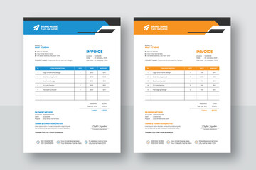 Business corporate creative invoice template. Business invoice for your business, print ready invoice template. minimal yellow and blue  invoice template vector design