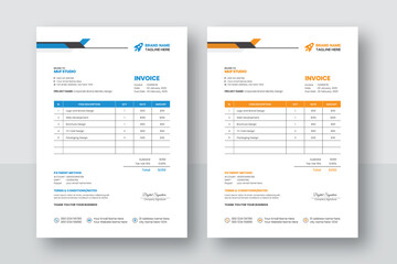 Business corporate creative invoice template. Business invoice for your business, print ready invoice template. minimal yellow and blue  invoice template vector design