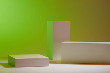 Scene for advertising cosmetic, product display with white geometric podiums arranged on gradient...