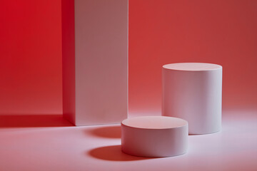 Scene for advertising product with minimal concept - white cylinder podium displayed on color background. Space for design, place your product or mockup. Front view