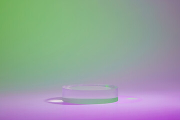 Minimal empty display product presentation scene with transparent geometric podium placed on gradient color background. Front view, copy space